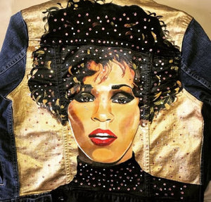Hand Painted Denim Jacket Tribute of Whitney Houston by Rob x Steph No Crystals Women Sizes
