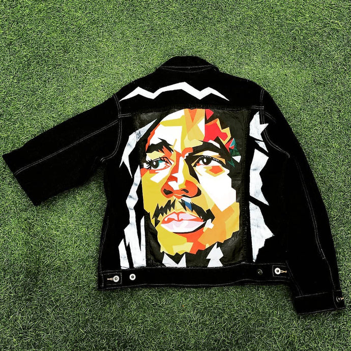 Custom Hand Painted Denim Jacket Tribute of Bob Marley by Rob x Steph, Men Sizes
