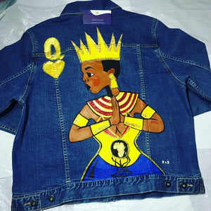 Custom Hand Painted Denim Jacket "Queen Me" Artwork w/Rhinestones | Women Sizes