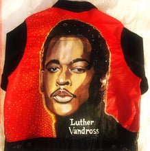 Custom Hand Painted Denim Jacket Luther Vandross Artwork /with Rhinestones by Rob x Steph | Women Sizes