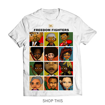 Toddlers #Great365 Freedom Fighters Artwork in Color Collage on white tee