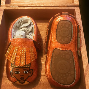 Hand Painted Level Up Kings & Queens Baby Moccasins (Hard Bottoms) Metallic Copper