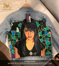 Custom Painted Denim Jacket, Aaliyah Tribute Hand Painted Denim Jacket