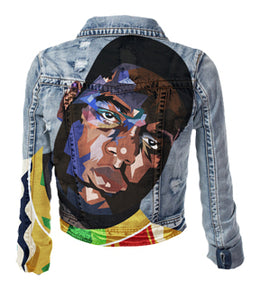 Custom Hand Painted Denim Jacket B.I.G Tribute Artwork with Swarovski Crystals by Rob x Steph