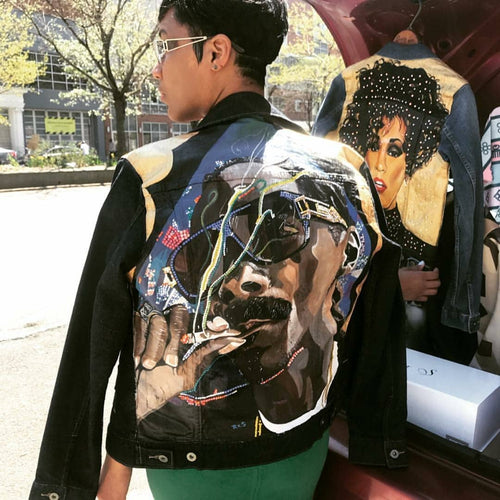 Custom Hand Painted Denim Jacket Snoop Tribute with Swarovski Crystals by Rob x Steph | Women Sizes