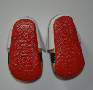 Hand Painted Kings & Queens Baby Moccasins (Soft Red Bottoms)