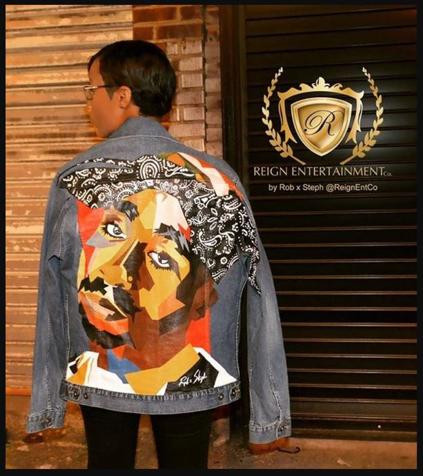 Custom Hand Painted Jacket Tribute Painting of Tupac by Rob x Steph