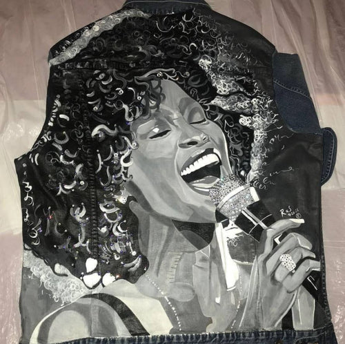 Custom Hand Painted Jacket Tribute of Whitney Houston by Rob x Steph | Women Sizes